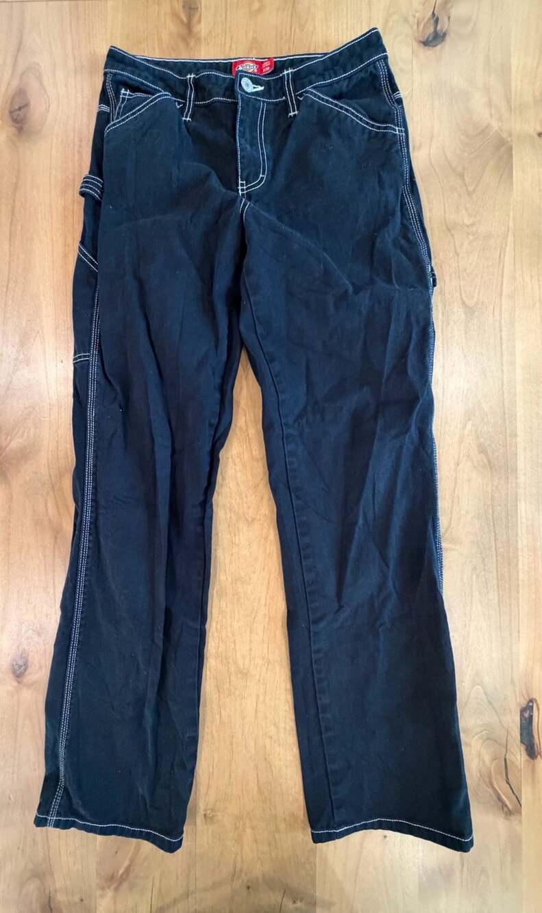 Dickies Women's Black Utility Carpenter Jeans Contrast White Stitching Size 3/26